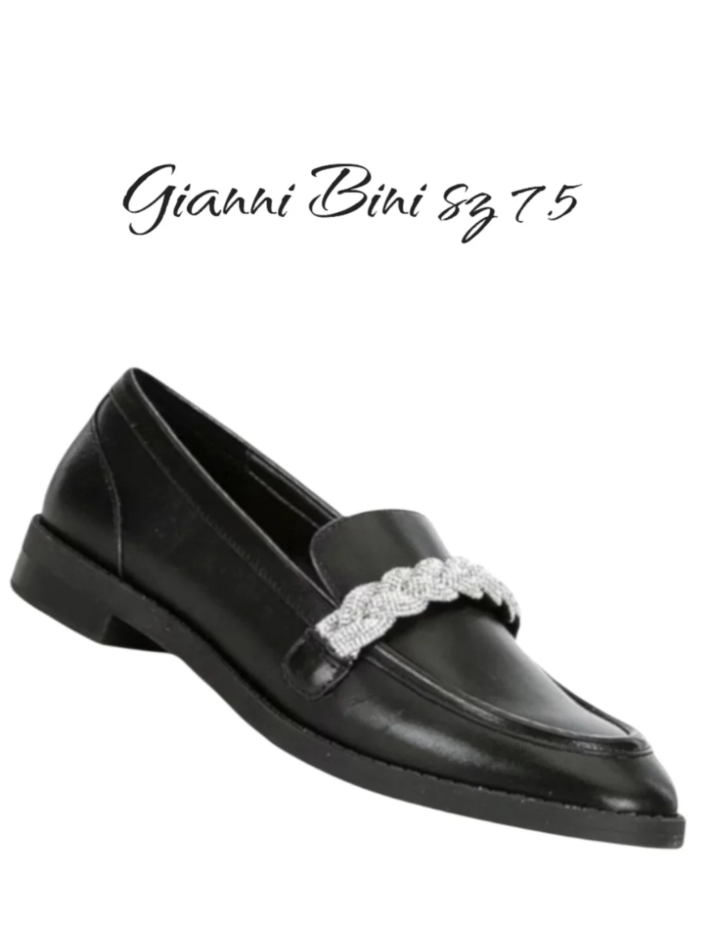 Gianni Bini Bristow Black Leather Rhinestone Braided Loafers Sz 7.5